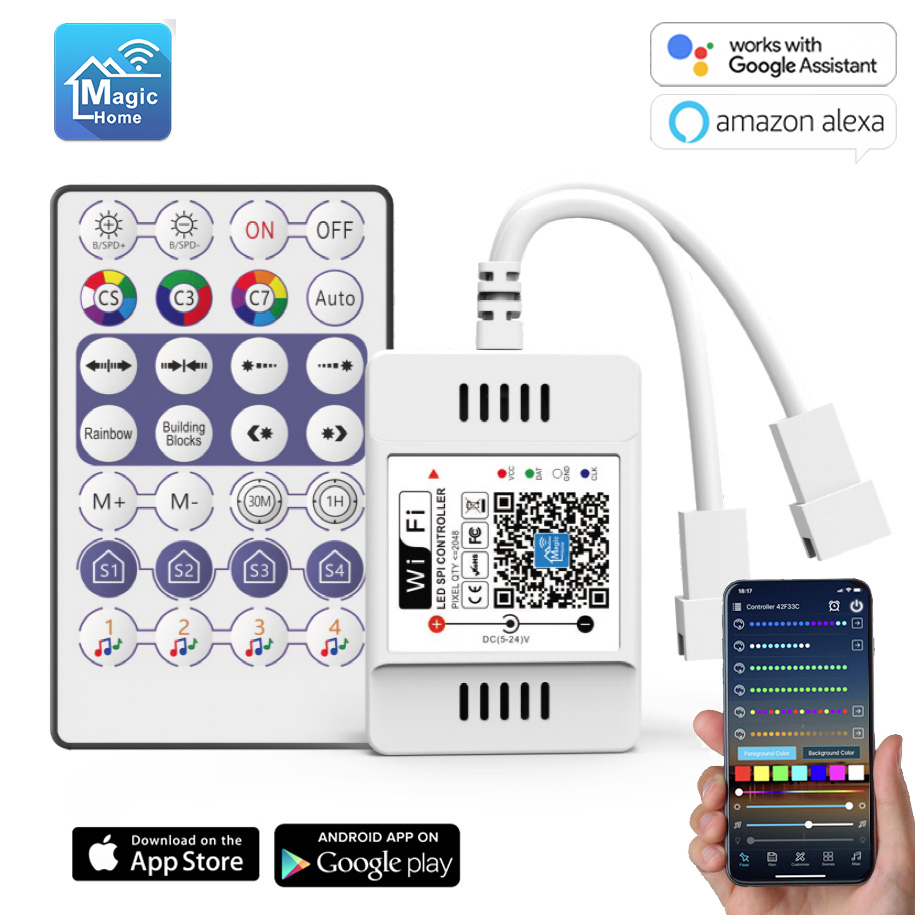 DC5-24V WiFi SPI RF Music Dual Channel 2048 Pixels Magic Home Pro RGB/RGBW Controller Compatible With Alexa and Google Assistant